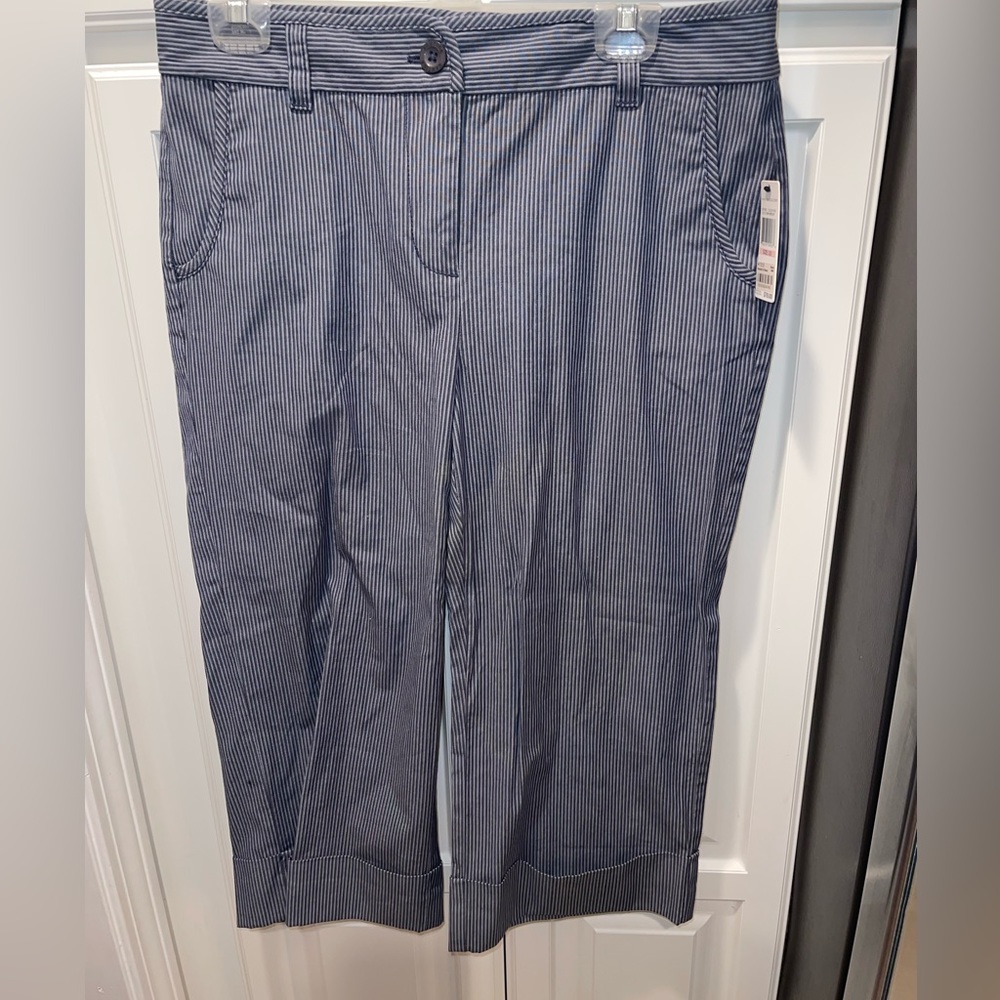 Nautica Womens Capri Pants Gray Blue Stripes Size 10 Stretch NWT